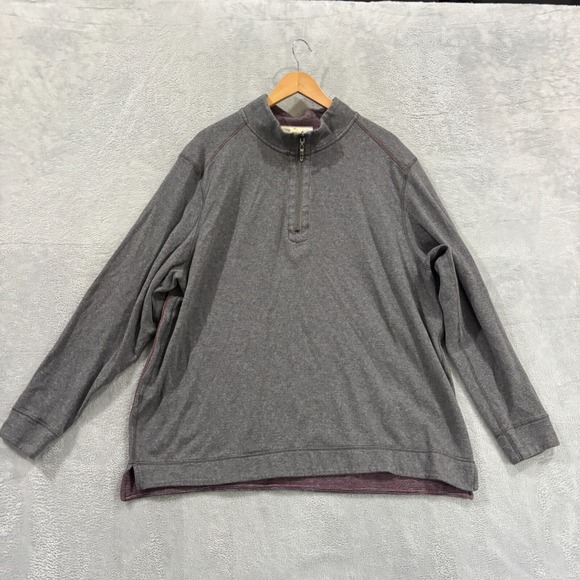Tommy Bahama Reversible Sweater Men's XXL 1/4 Zip Pullover Red Gray‎ Casual